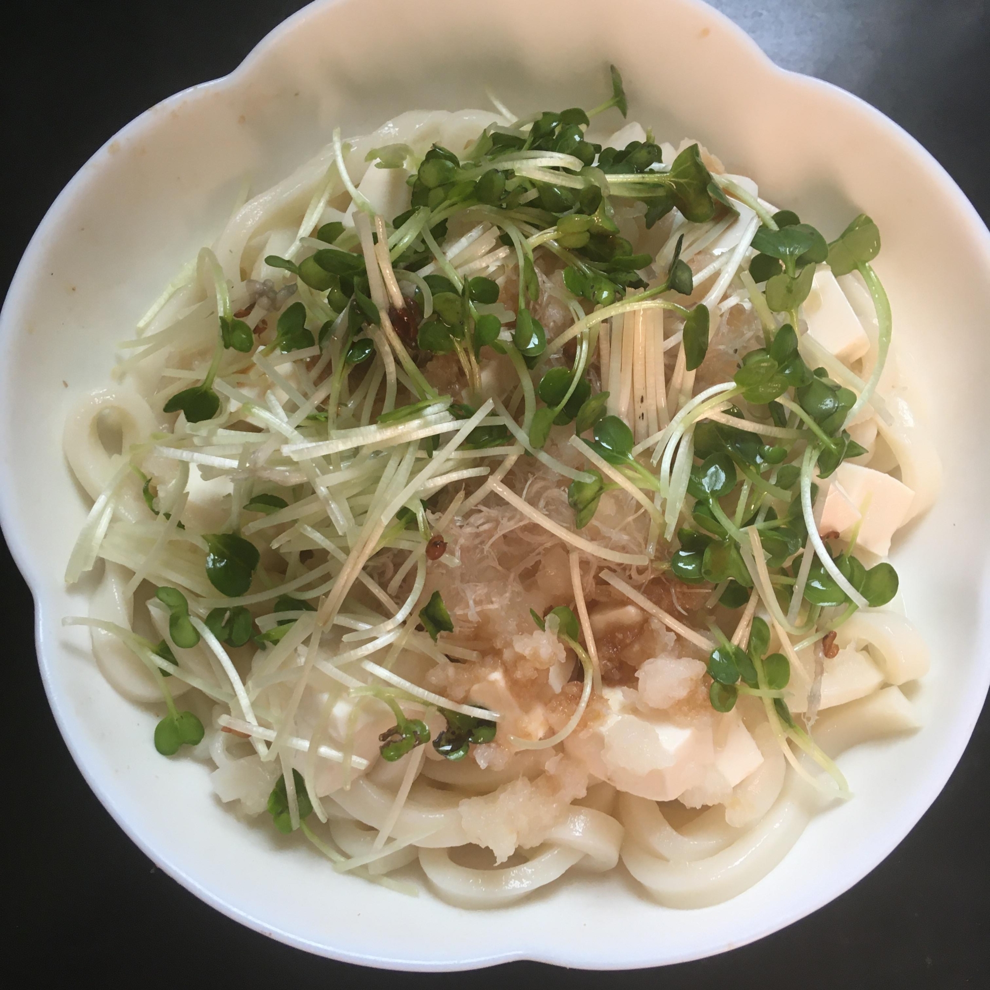 豆腐、かいわれ、おろし冷やしうどん