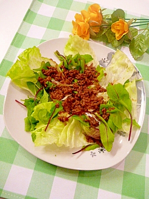 レタスとベビーリーフの 肉そぼろサラダ レシピ 作り方 By まめもにお 楽天レシピ