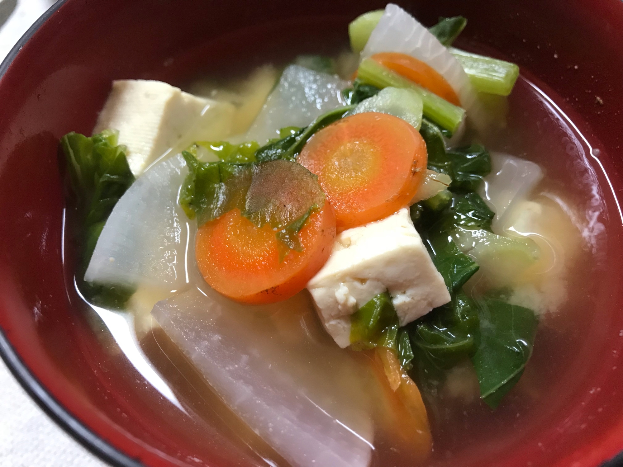 豆腐&ブロッコリーの茎&ダイコンの味噌汁