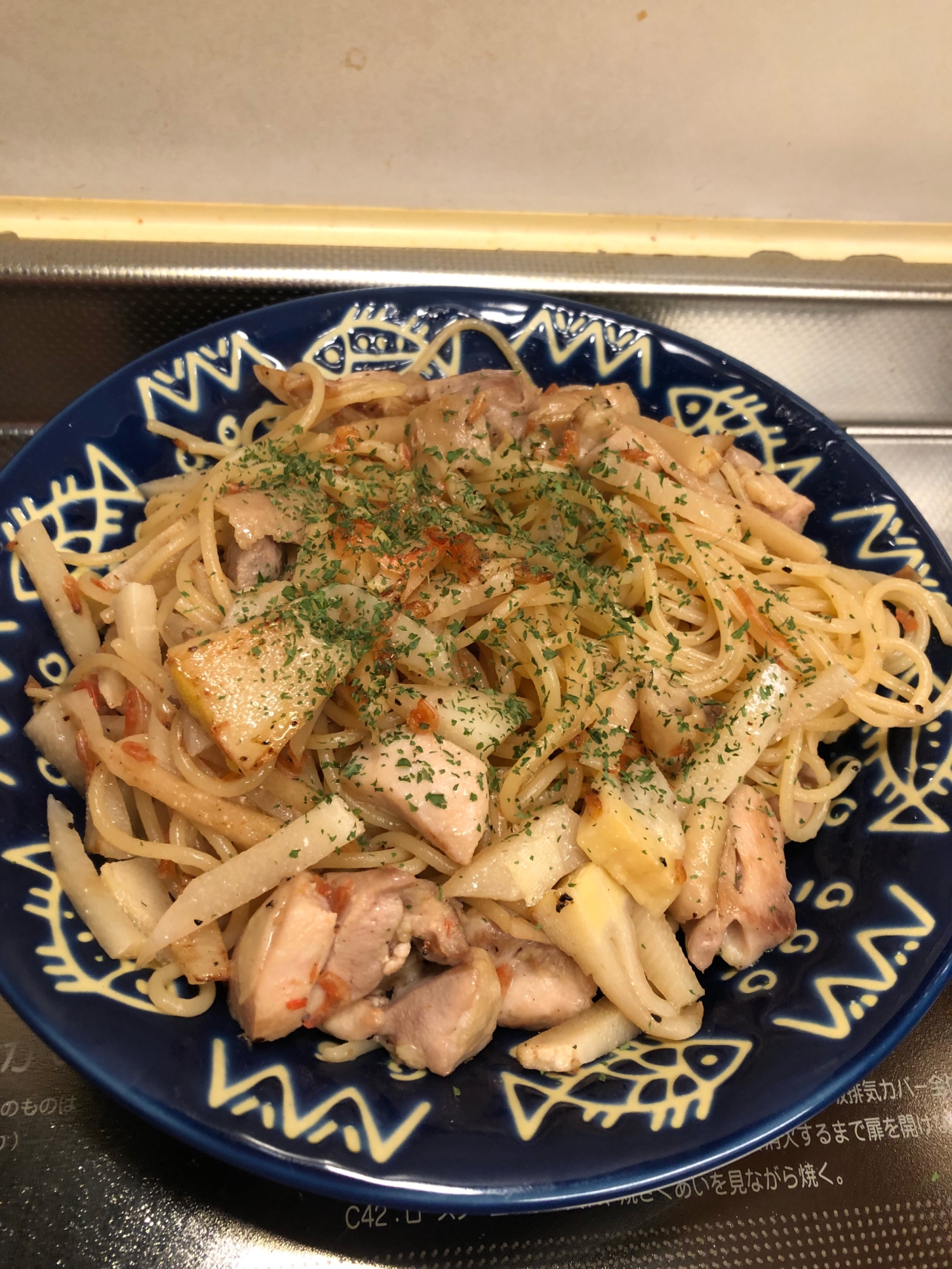 春を感じる♪筍と干しエビの和風パスタ^_^