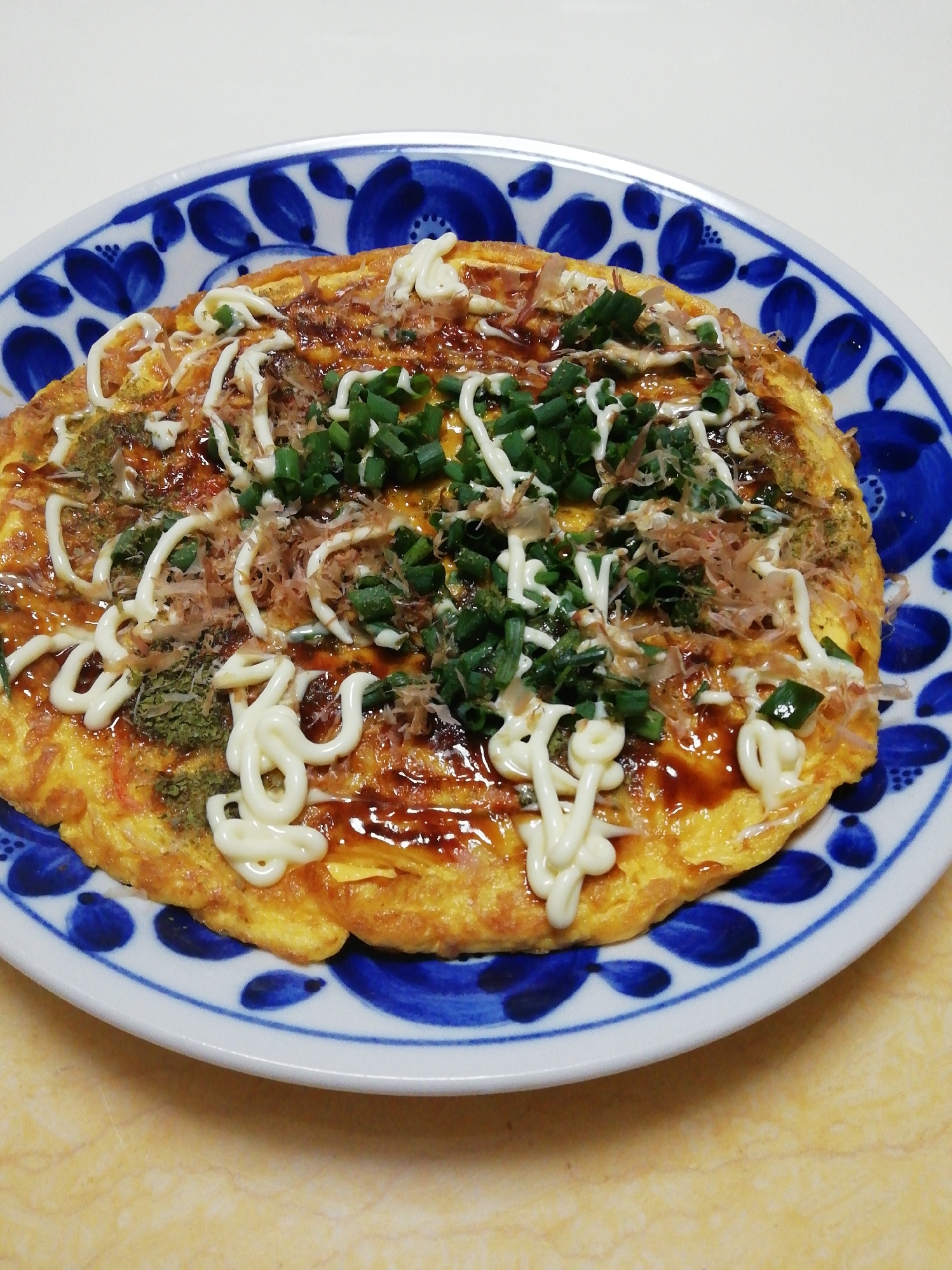 カニカマとシャキシャキ野菜のお好み焼きふう卵とじ