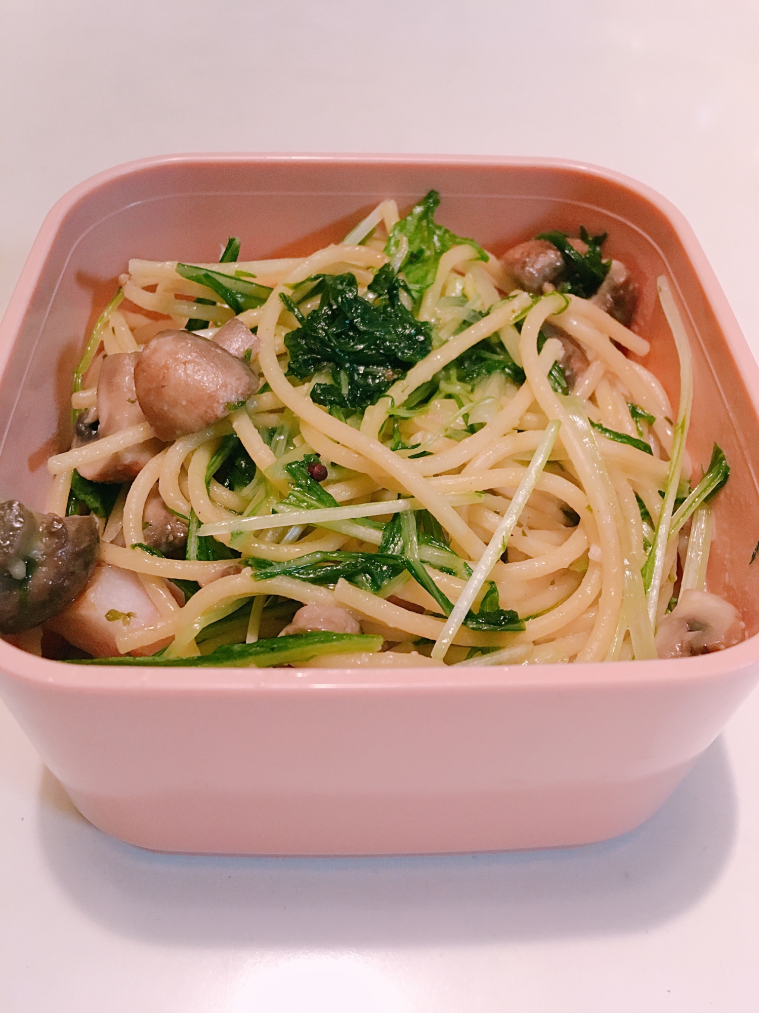 【お弁当レシピ】水菜とベーコンとペペロンチーノ