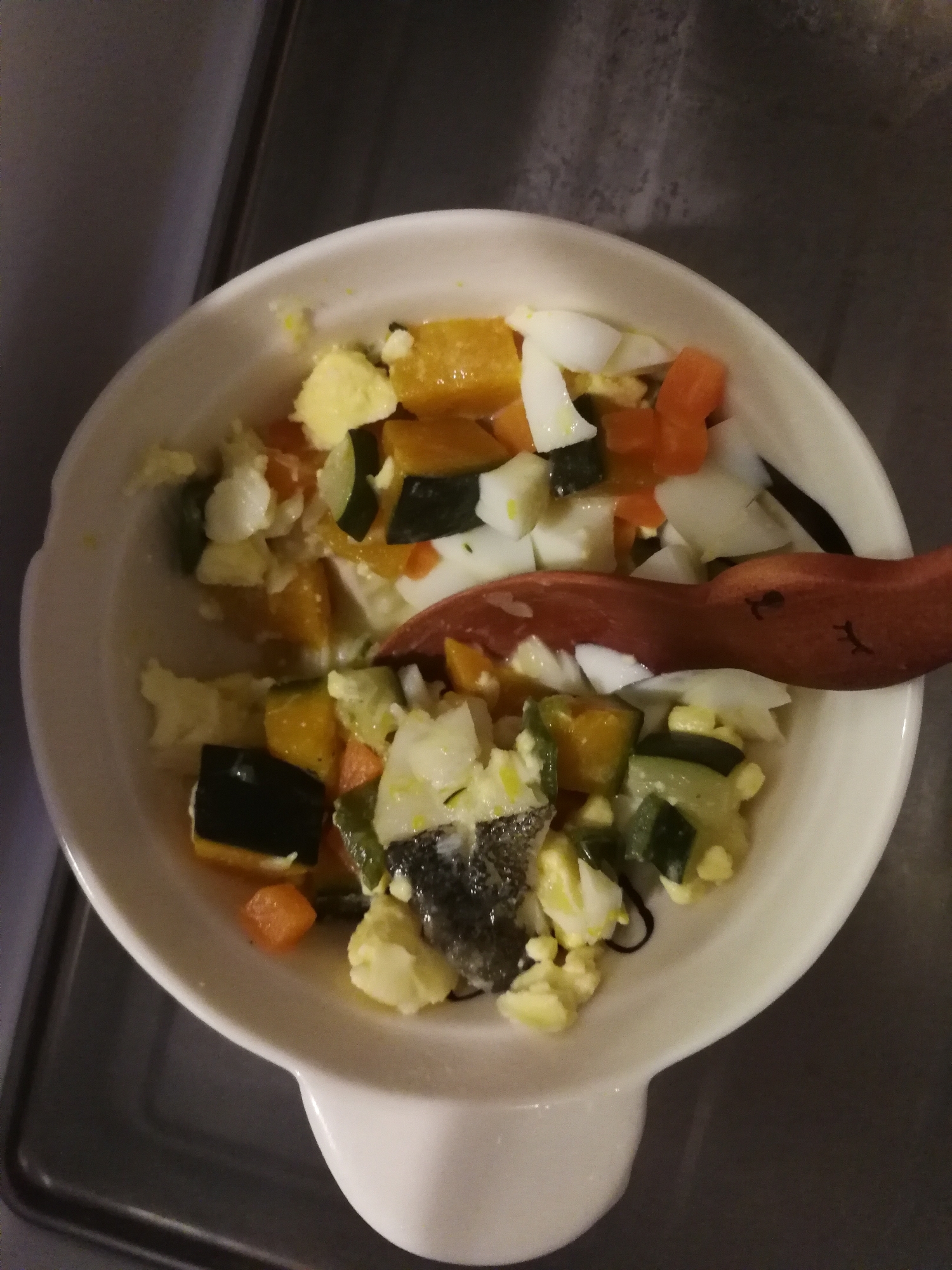 【離乳食後期】鱈と野菜のミルク煮＆ゆで卵