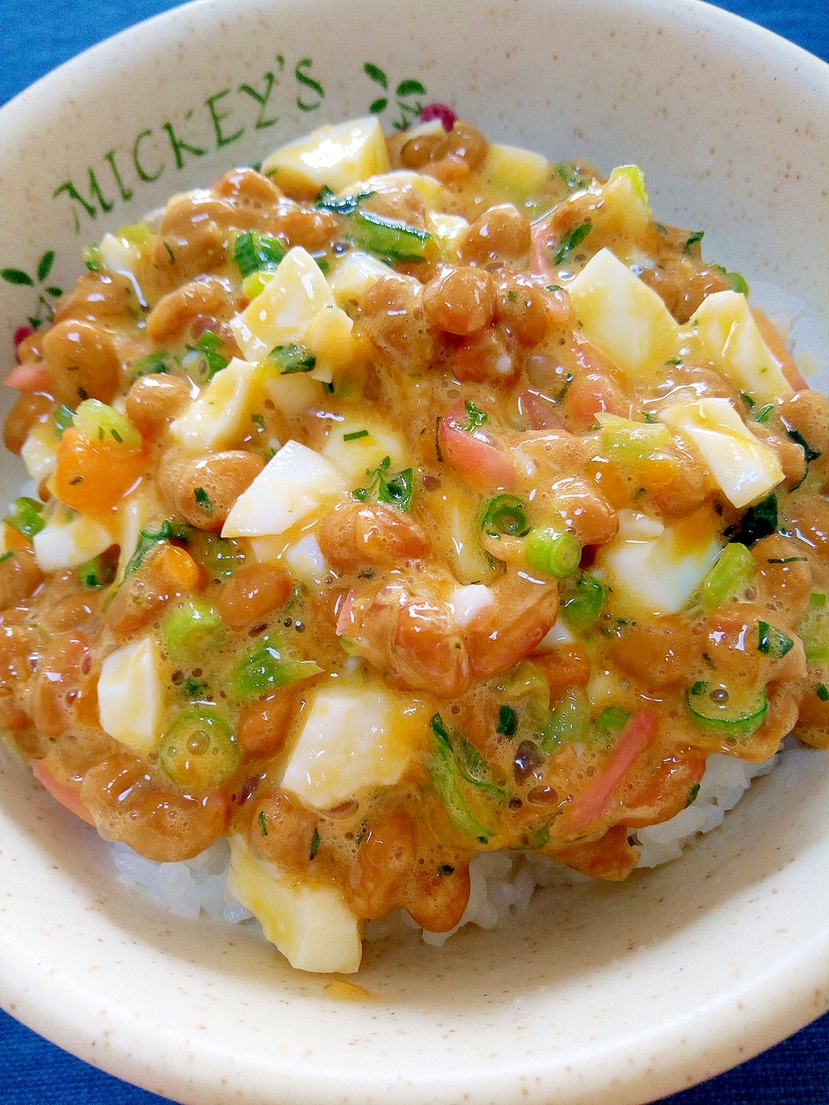 納豆の食べ方-紅生姜＆半熟たまご♪