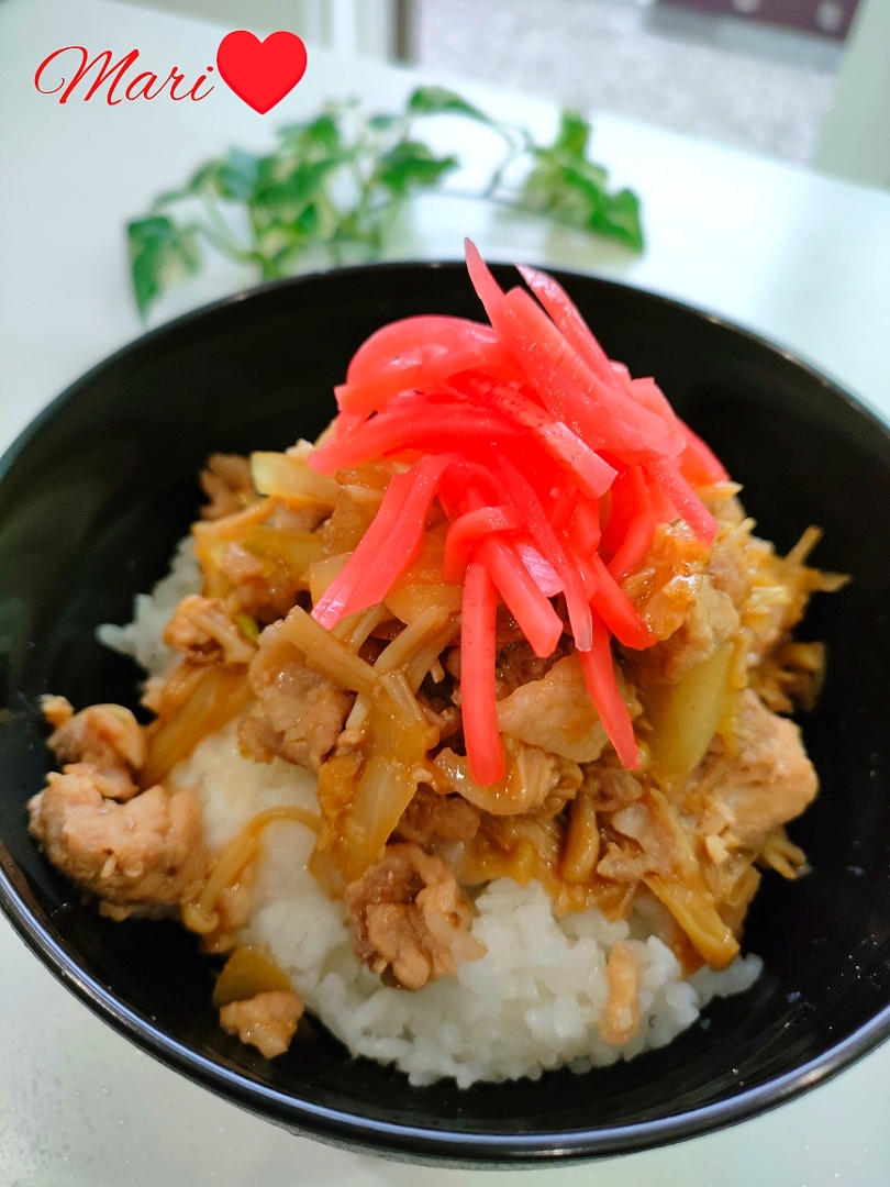 焼肉のたれで！えのき入り豚丼