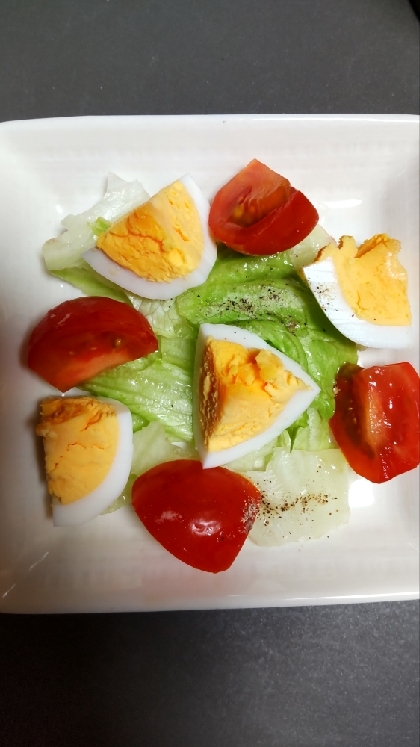 ゆで卵とプチトマトレタスのサラダ