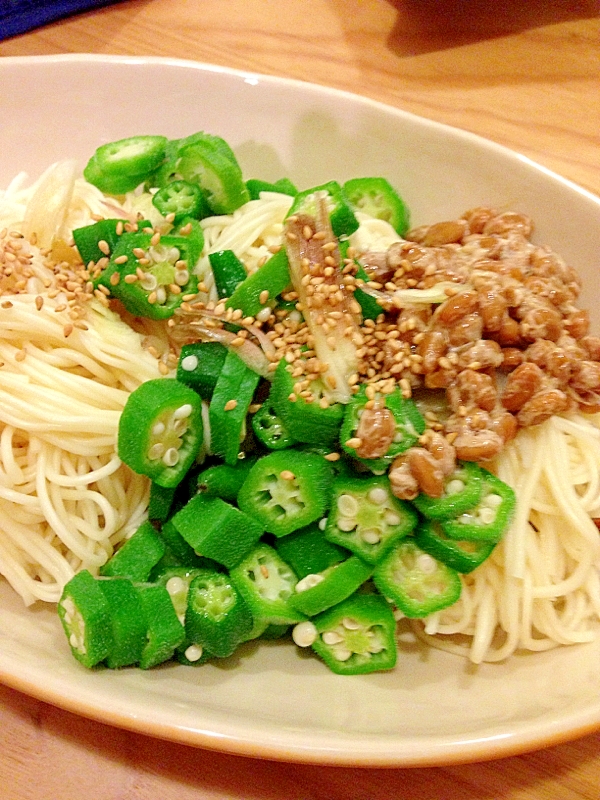 オクラ納豆そうめん