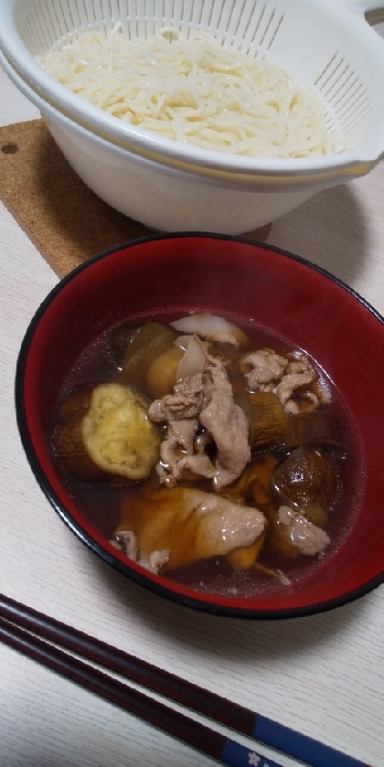 温かいつけ汁で♡豚肉と茄子の素麺