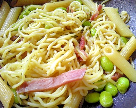 枝豆とハムのペペロンチーノ風焼きそば