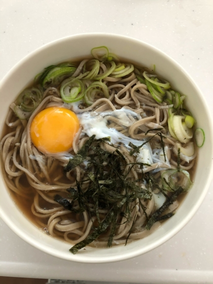 塩昆布と月見蕎麦