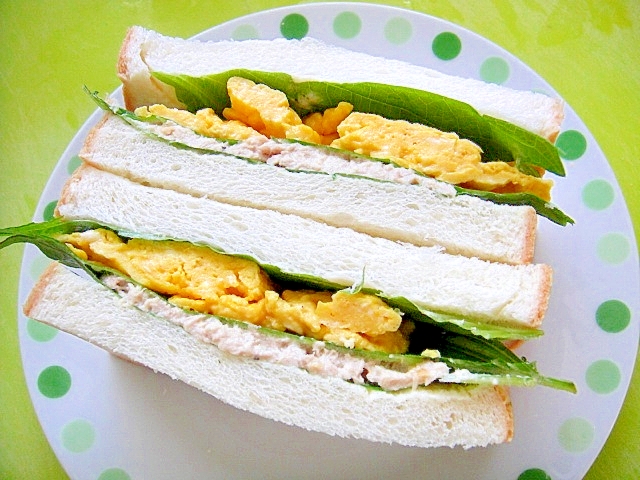 ツナと炒り卵、大葉のサンドイッチ