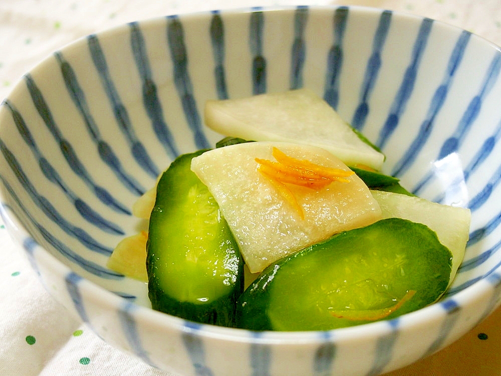 大根ときゅうりの麺つゆ和え♪ゆずを入れて