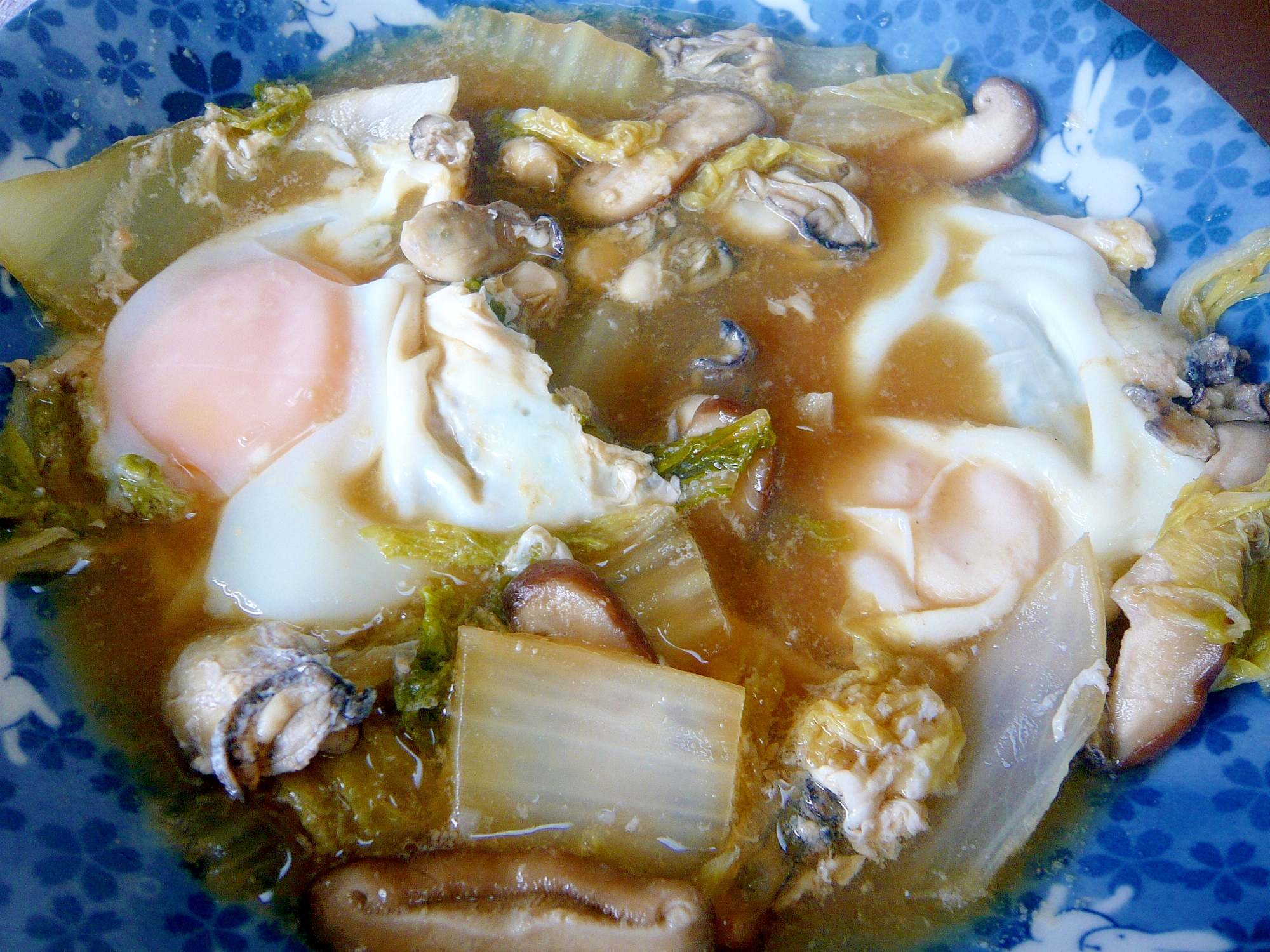 ❤　牡蠣＆白菜＆椎茸の味噌煮卵とじ　❤