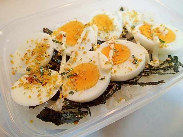 お弁当　海苔とゆで卵のからしマヨのりたまご飯