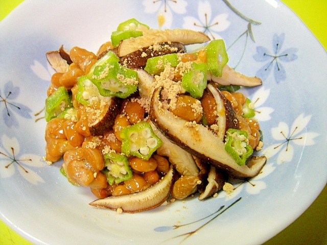 焼き椎茸とオクラの納豆