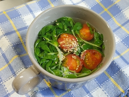 豆苗とトマトの酸辣湯(サンラータン)風中華スープ