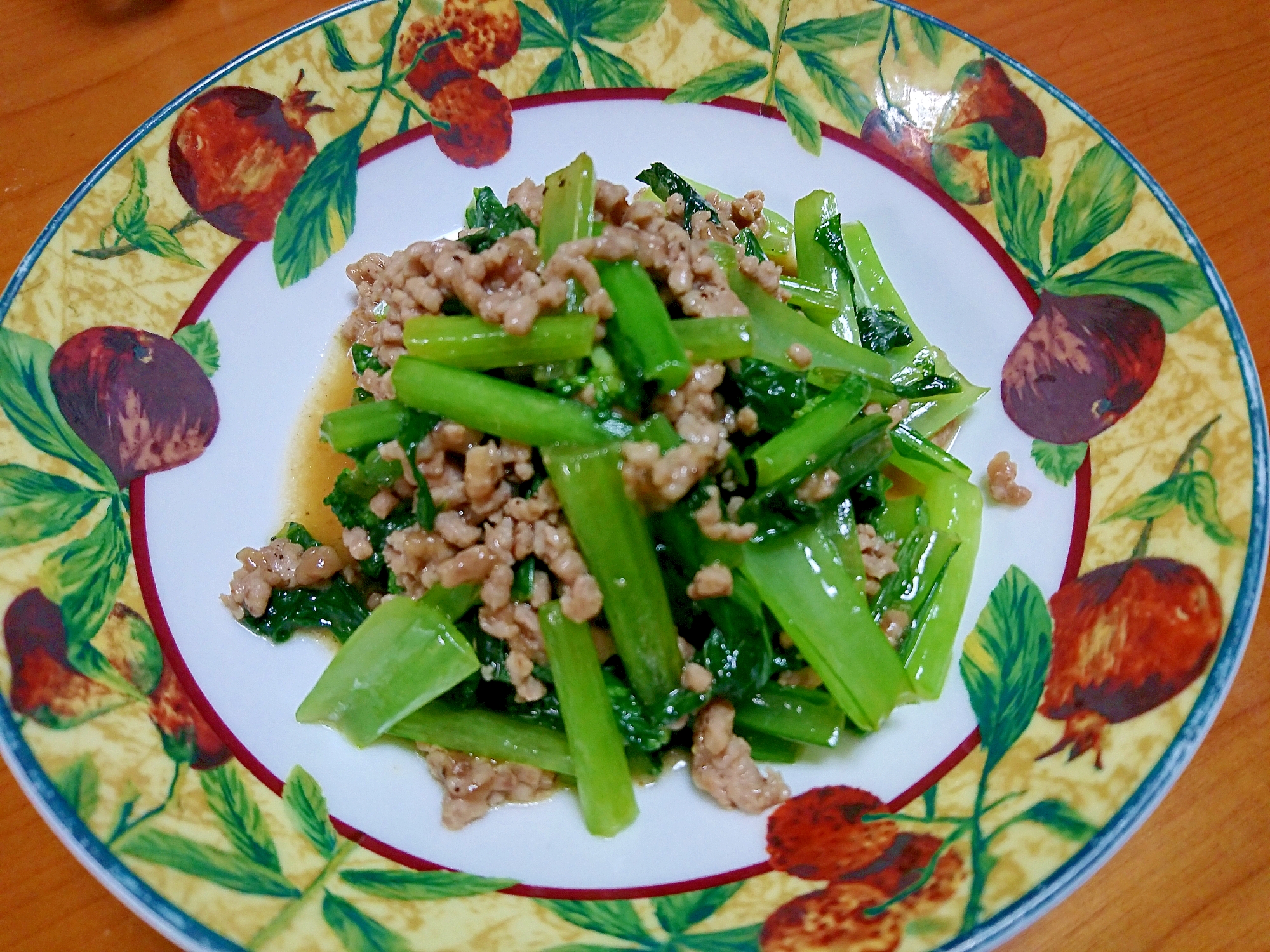 小松菜と豚ひき肉の炒め物