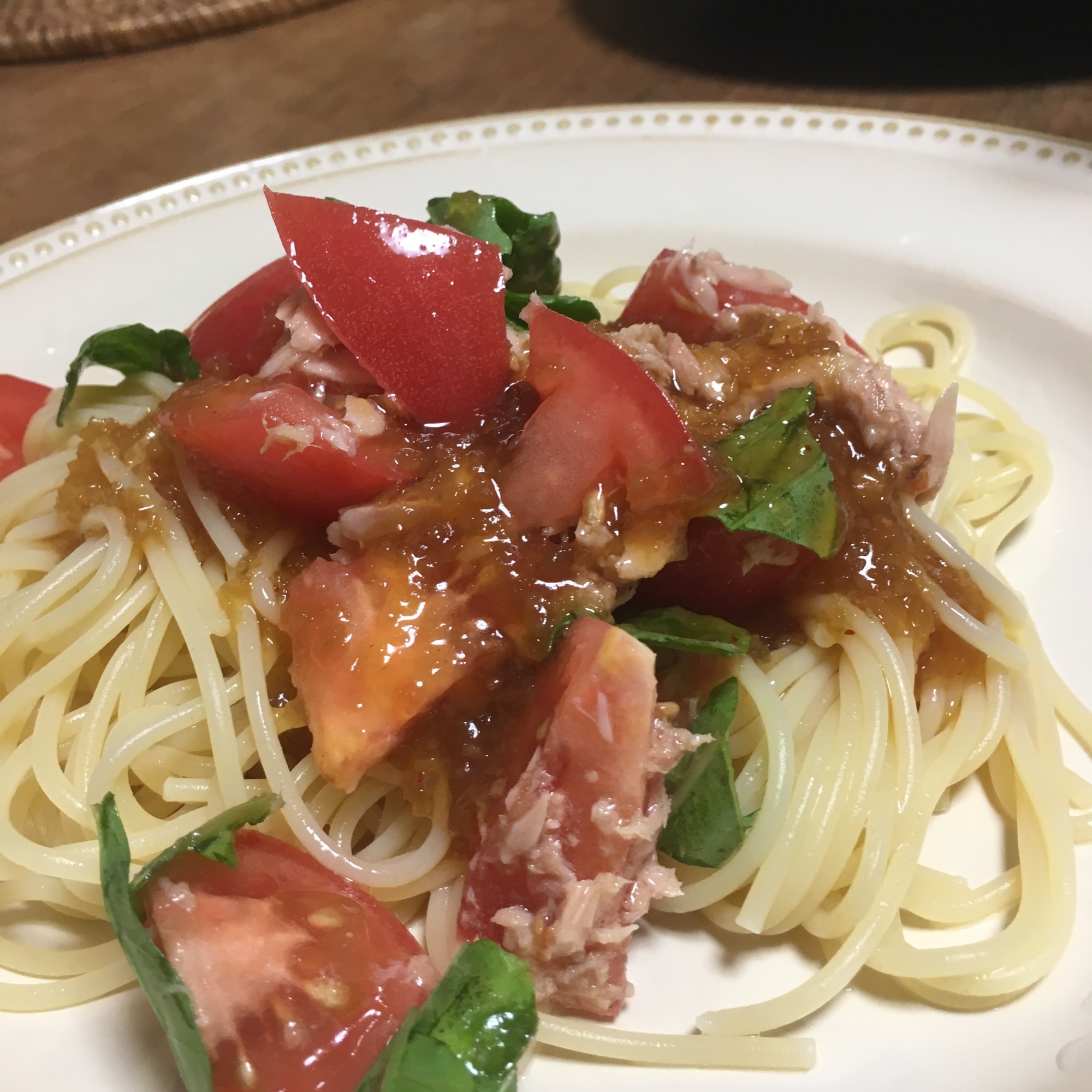 ツナトマトの冷製パスタ