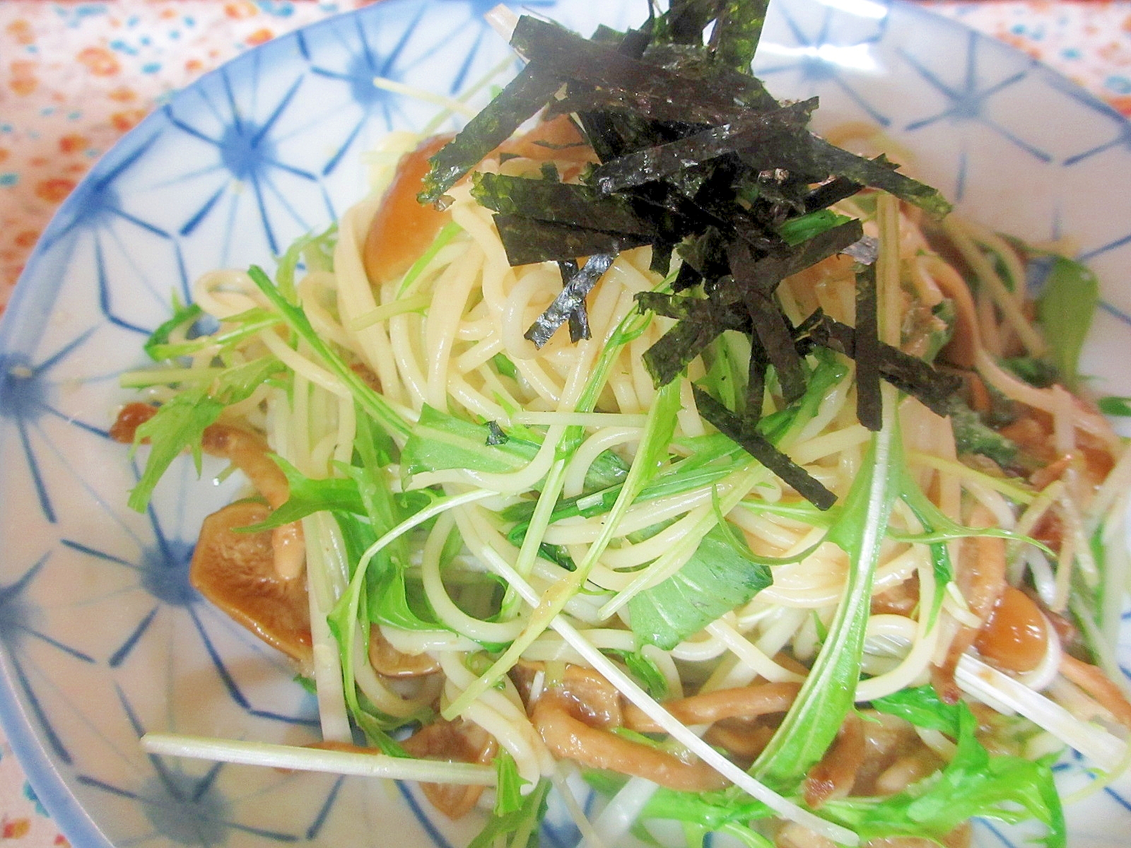 なめこと水菜の和風パスタ