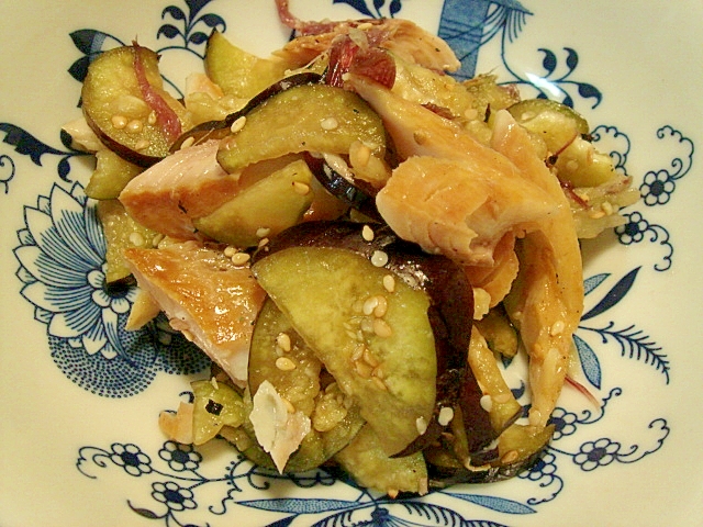 茄子と茗荷とほっけの和え物