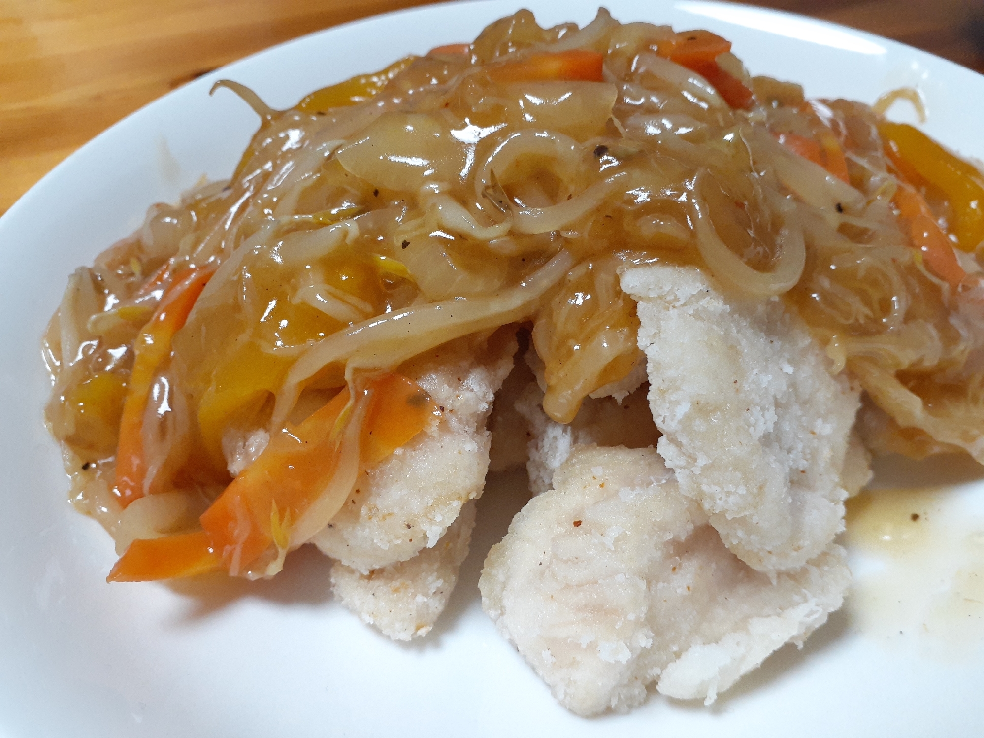 揚げ焼き簡単！柔らか鶏胸肉の野菜あんかけ！