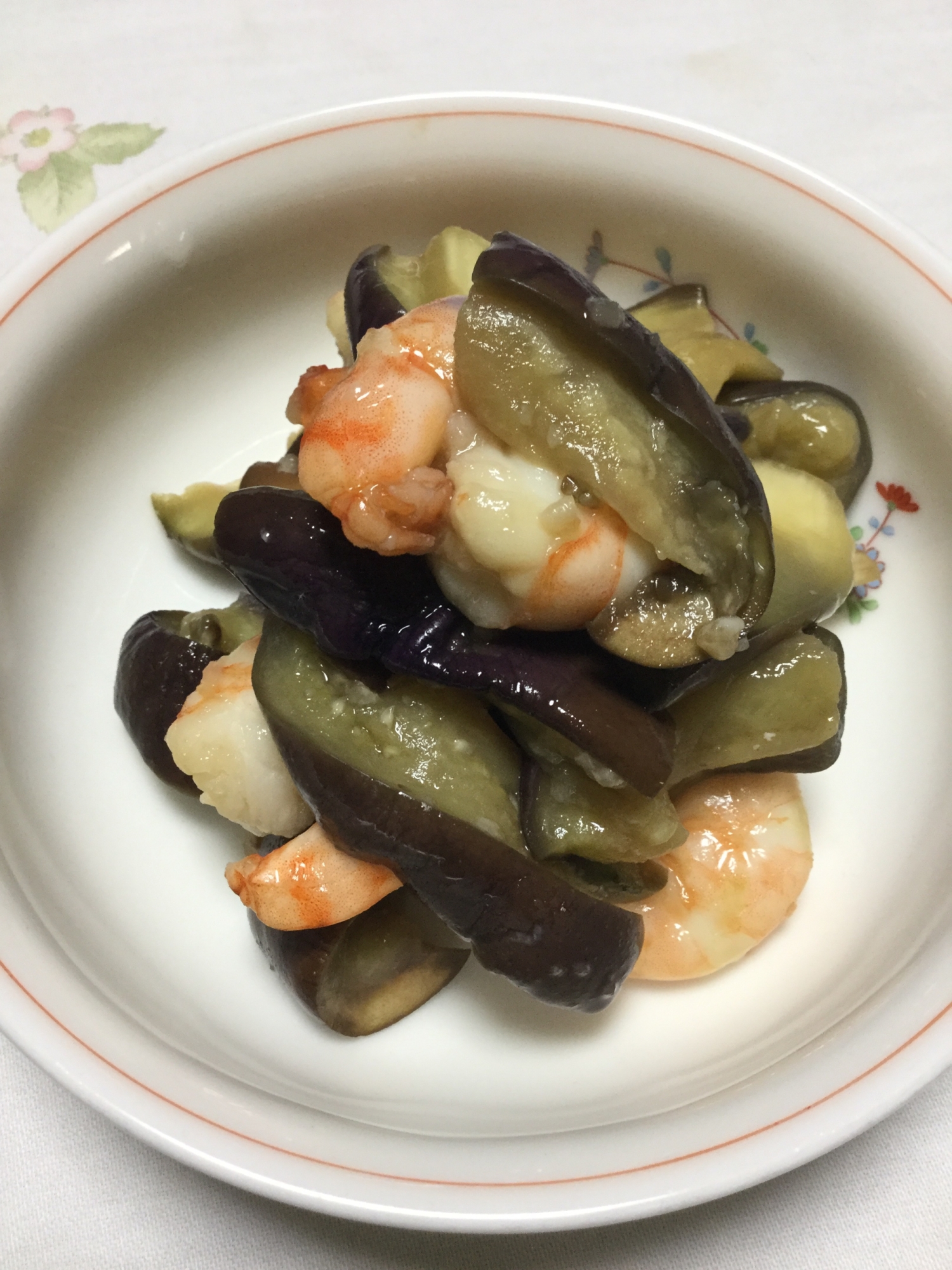 茄子と海老の醤油麹蒸し