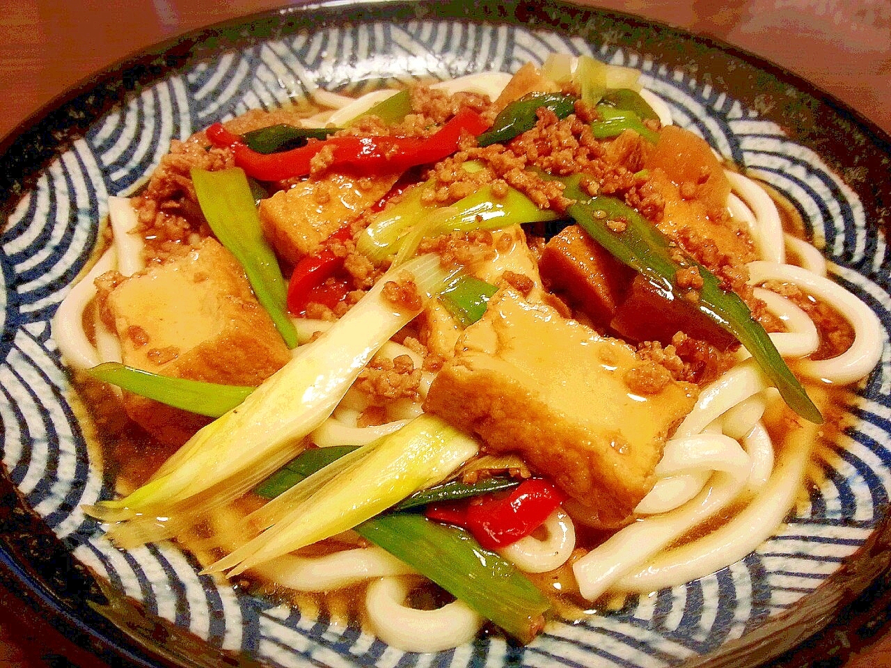 厚揚げとひき肉のあんかけうどん☆