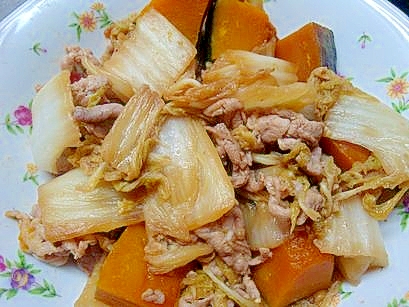 豚肉とカボチャと白菜のすき焼き風煮物