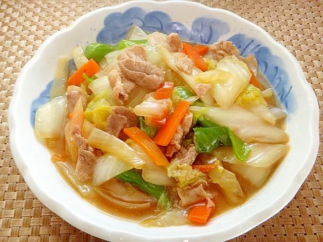 白菜と豚肉ピーマンの中華炒め煮