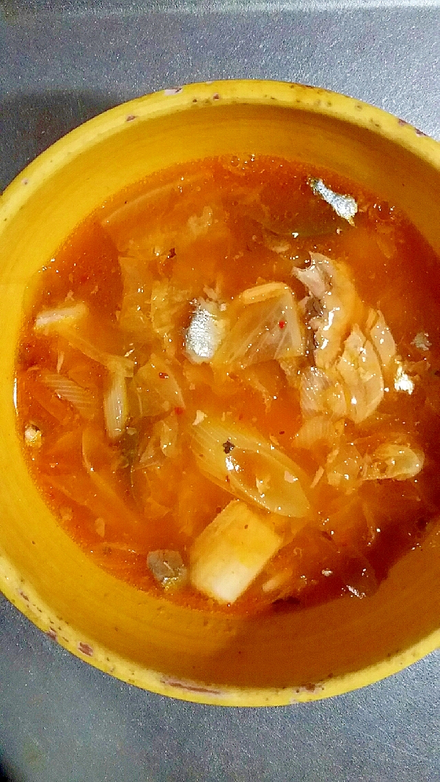 サバ缶とキムチの簡単スープ