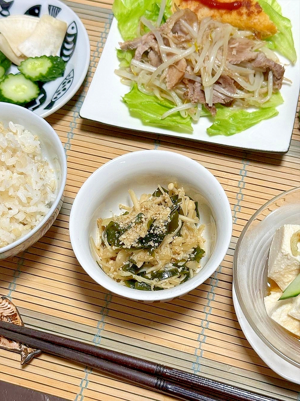 新生姜ハジメマシテ物語！えのきとわかめとお酢醤油！