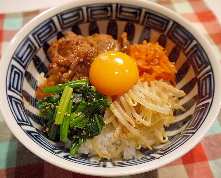ピリ辛豚肉と三色ナムルのビビンバ レシピ 作り方 By にゃんたろみかん 楽天レシピ