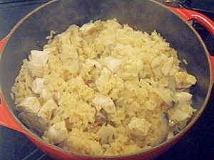 ル・クルーゼで!鶏肉とれんこんの炊き込みご飯