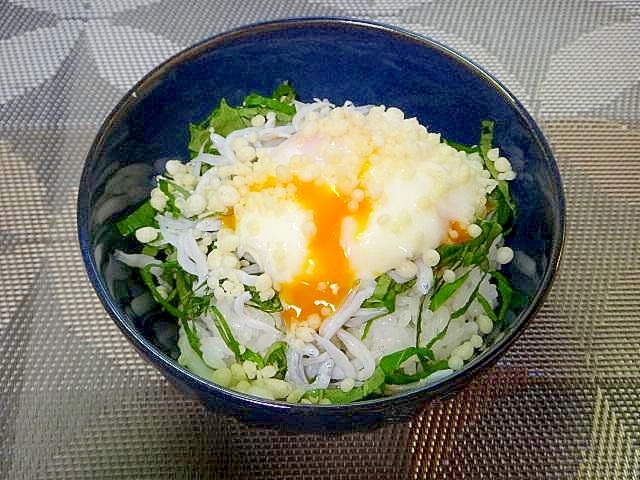 温玉乗せ♡しらすたぬき丼