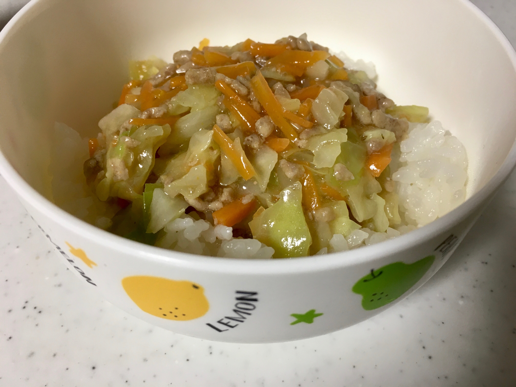 【幼児食】ひき肉と野菜のあんかけ丼