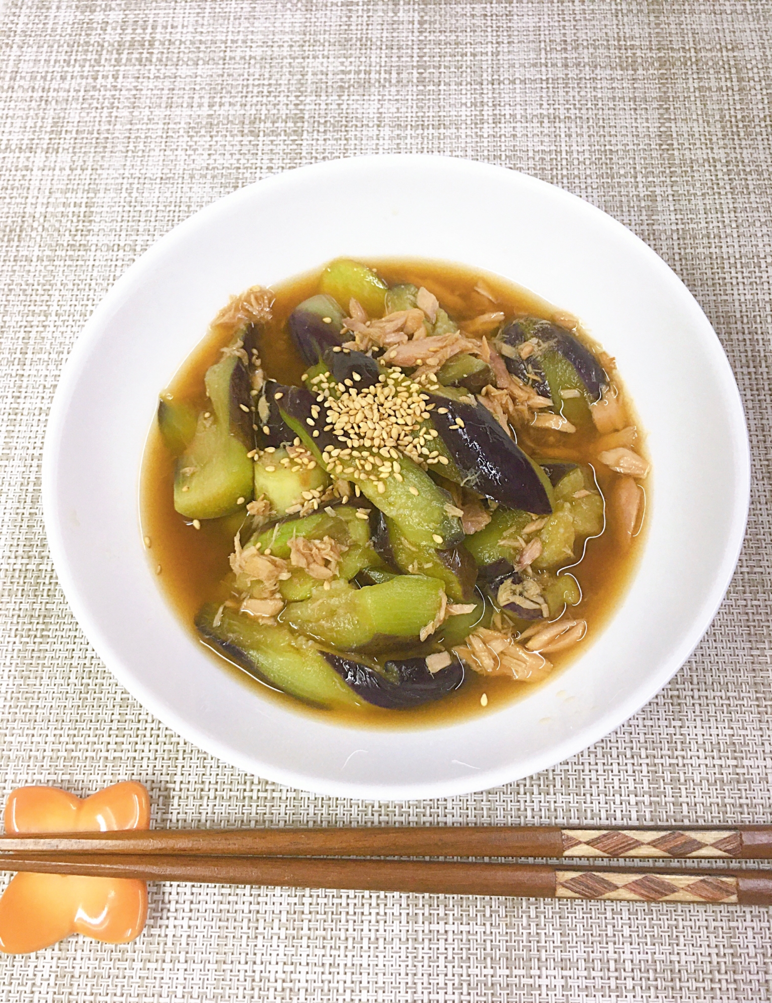 茄子とツナの冷やし麺つゆ浸し♪