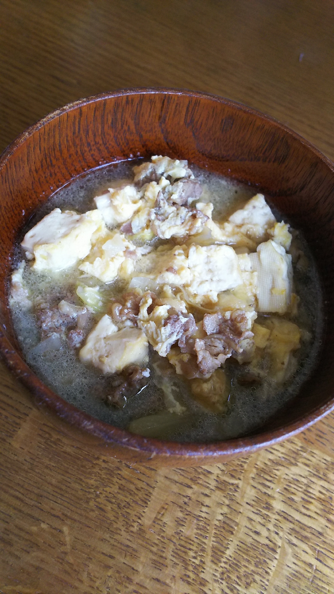 肉豆腐の卵とじスープ