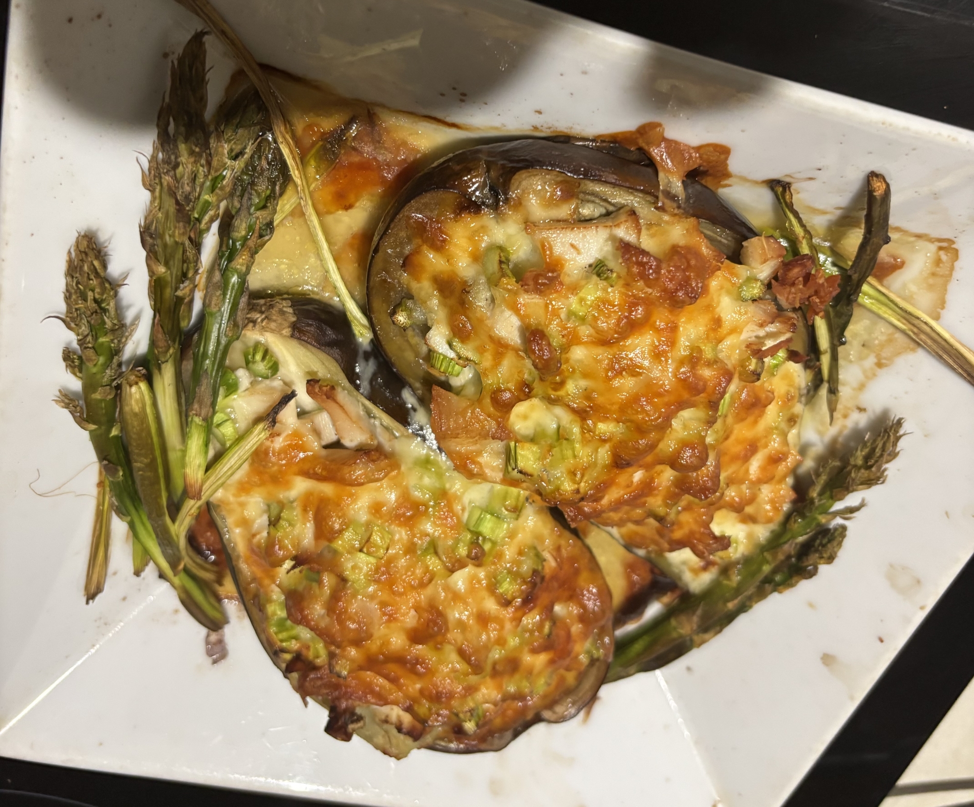 お茄子、鶏肉とアスパラ詰め❣️