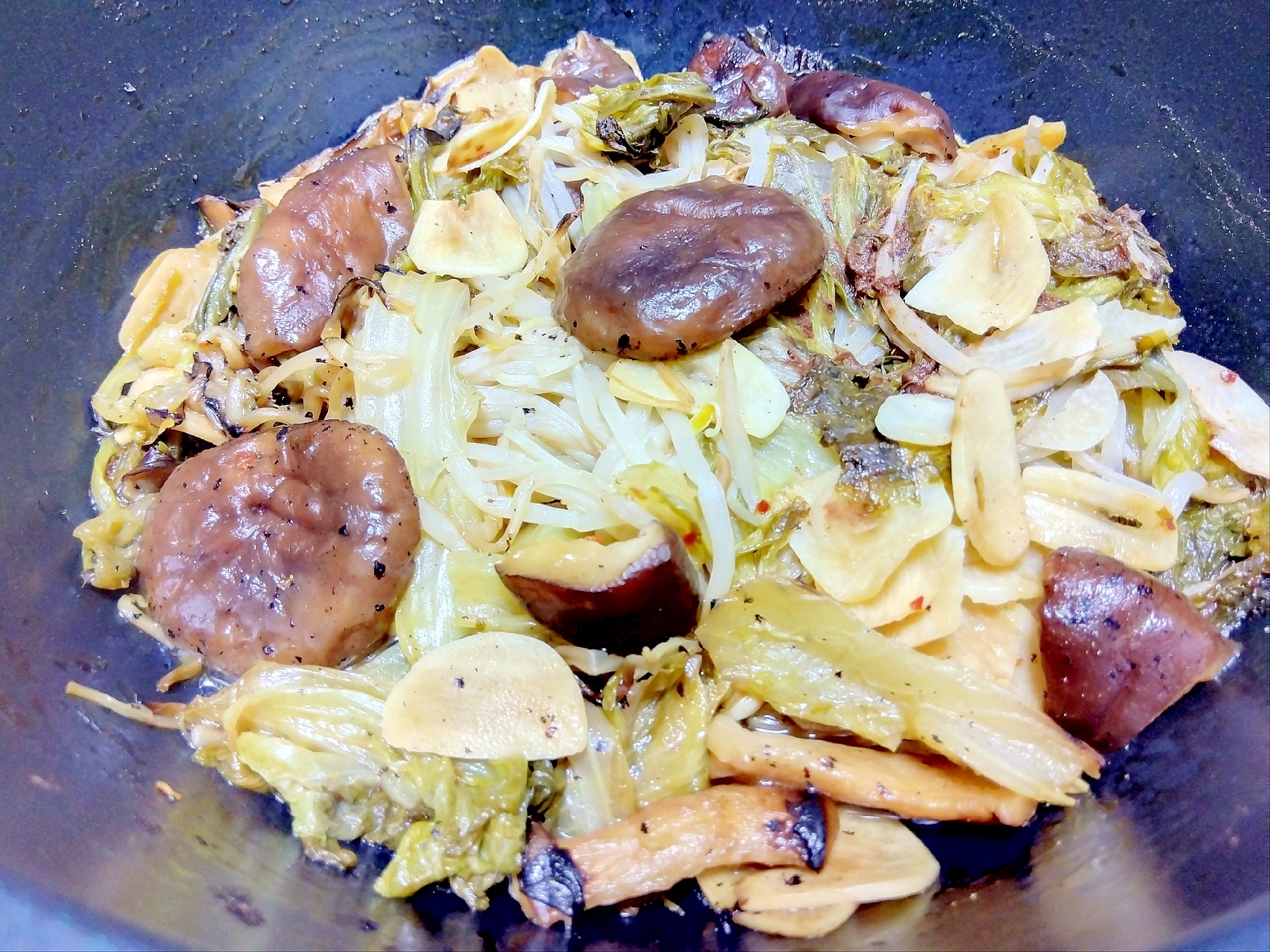 椎茸サニーレタス青梗菜もやし蒸し焼き煮