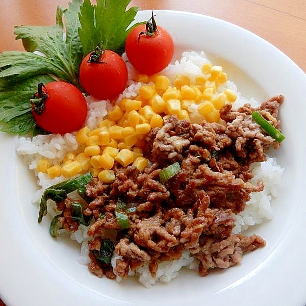 ２人前ほぼ５分！？まな板なし❤合い挽き肉の３色丼♪