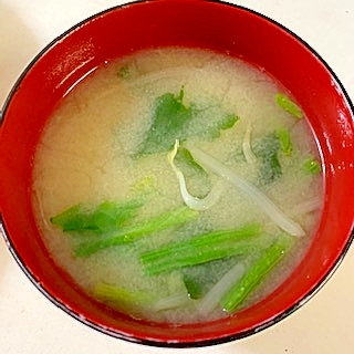 小松菜ともやしとわかめの味噌汁