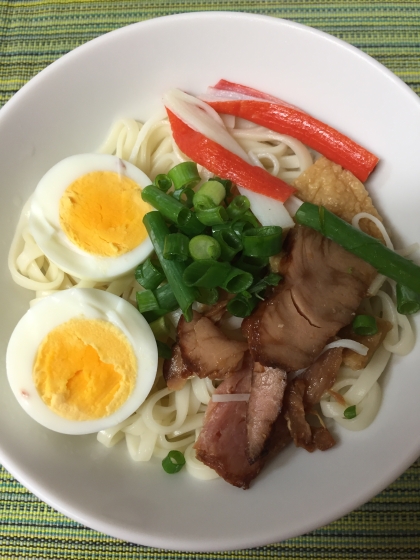 トッピングは適当にあるもので(^^)手作りおつゆで美味しいうどんが出来ました♪ご馳走様でした。素敵なレシピありがとうございました！