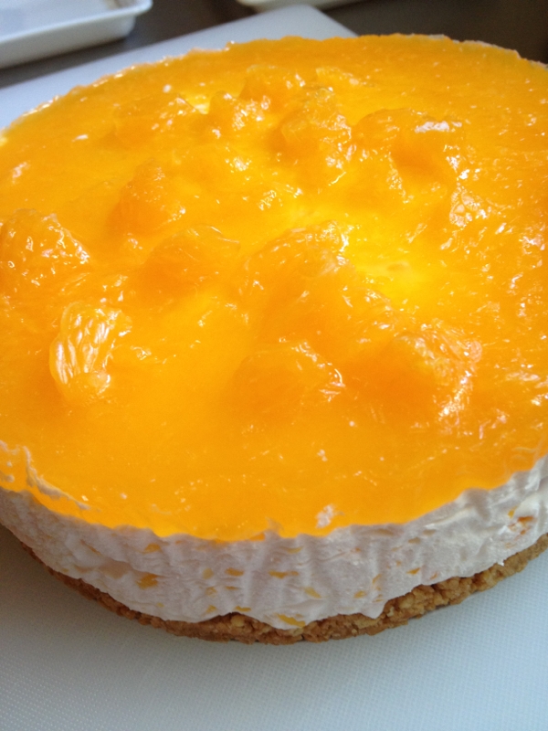 白い皿にのったデコポンのレアチーズケーキ風