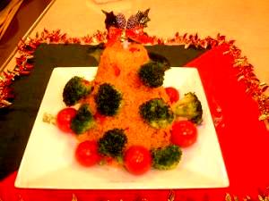 炊飯器で作る！チキンライスのクリスマスツリー！！