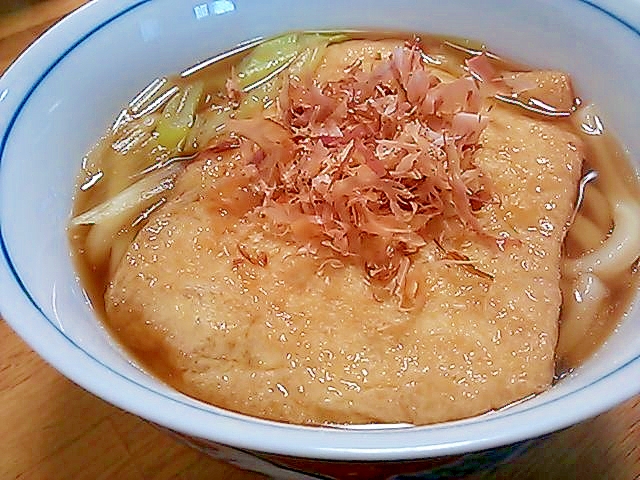 めんつゆでok!!1枚あげのきつねうどん(＾＾）