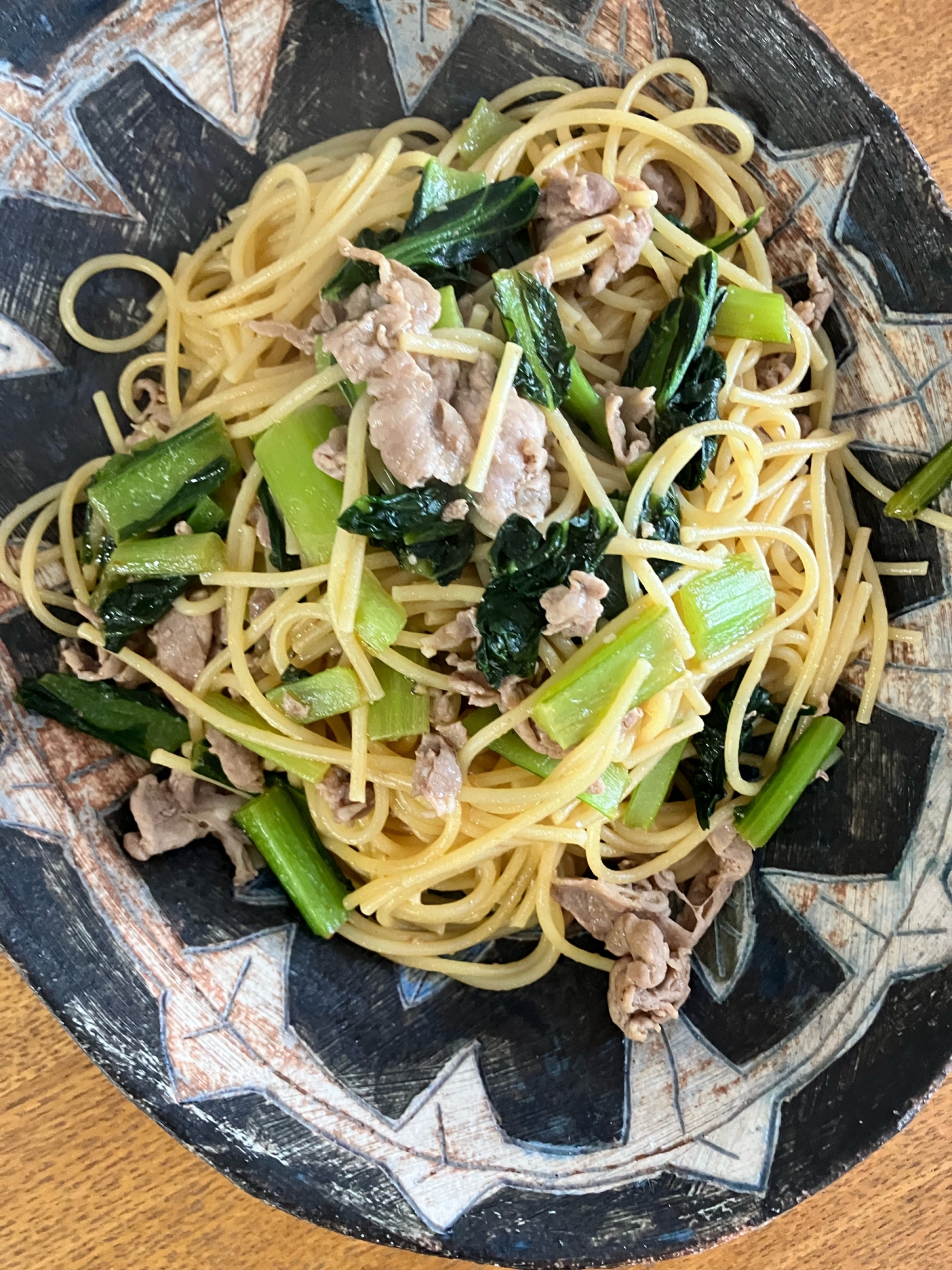 豚肉と小松菜のスパゲッティ