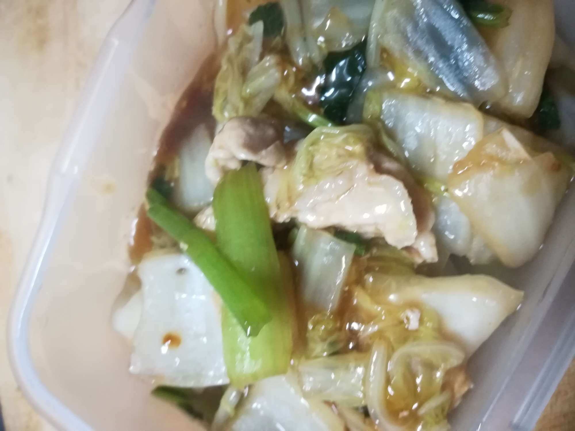 白菜と小松菜と豚肉の中華炒め