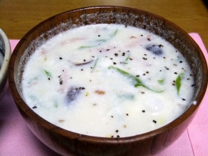 長ネギ・シイタケ・ベーコンの豆乳スープ