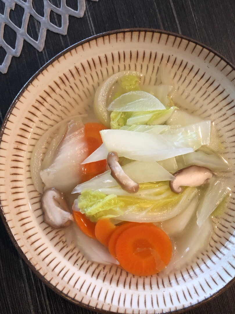 鶏茹で汁の活用☆野菜と椎茸のスープ