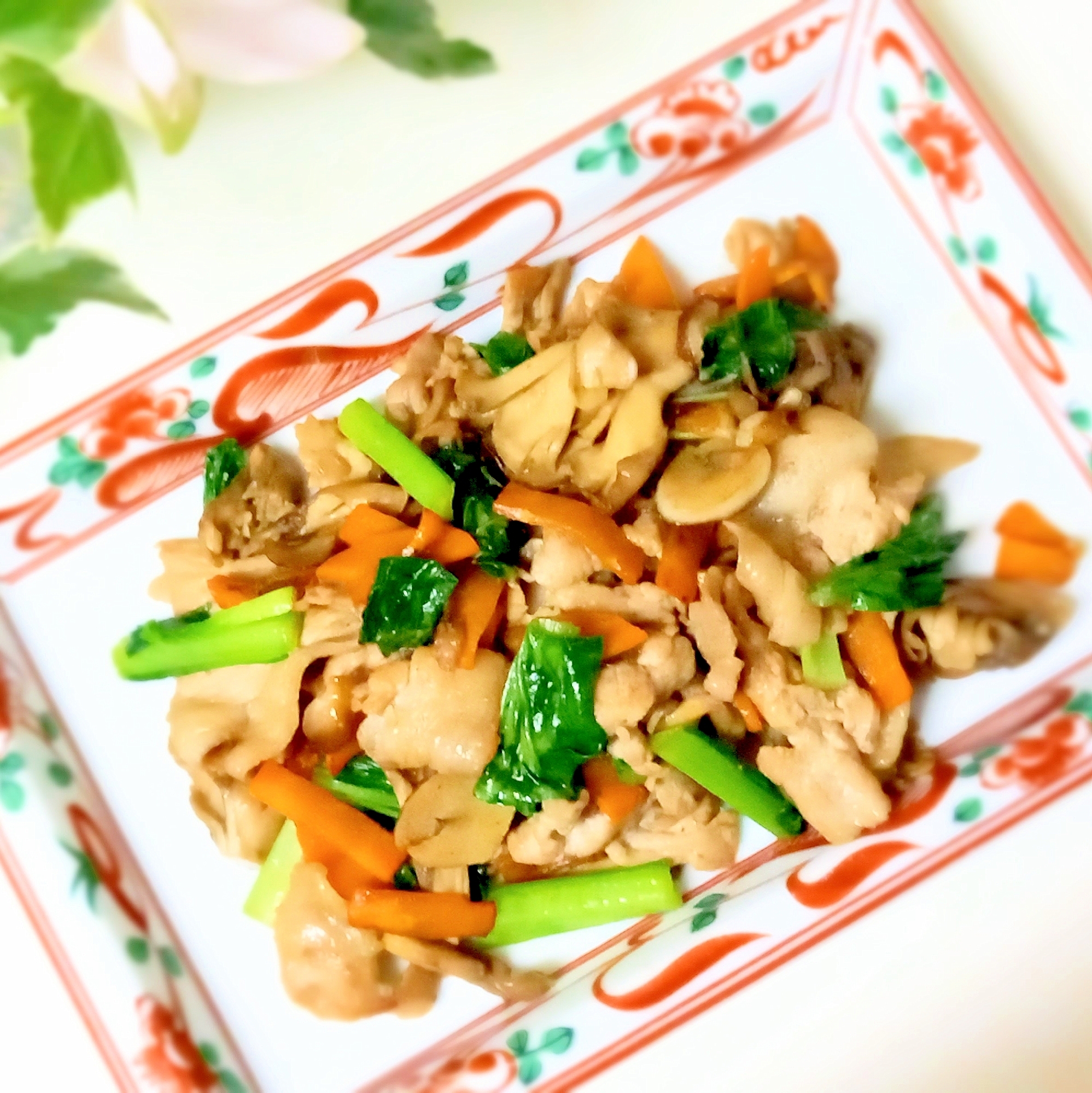 麹生活しましょ☘ 豚肉と舞茸の肉野菜炒めꕤ୭*